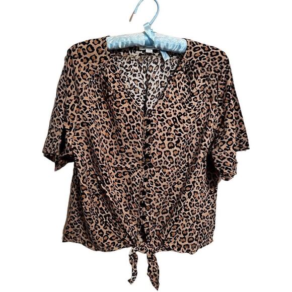 BeachLunchLounge Collection blouse short sleeve tie waist animal print top Sz L - Picture 2 of 7